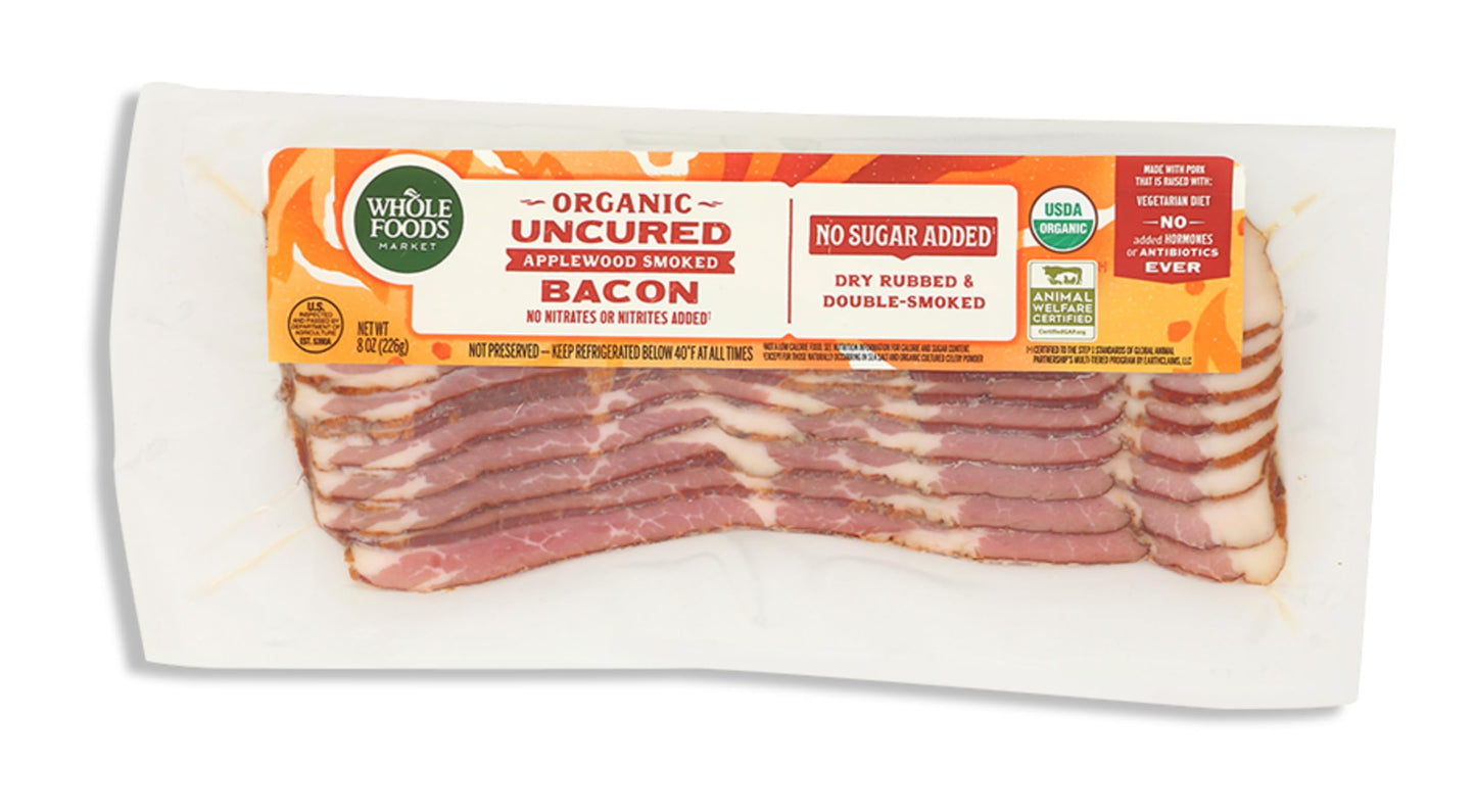 Whole Foods Market, Pork Bacon No Sugar Added Organic Step 1, 8 Ounce