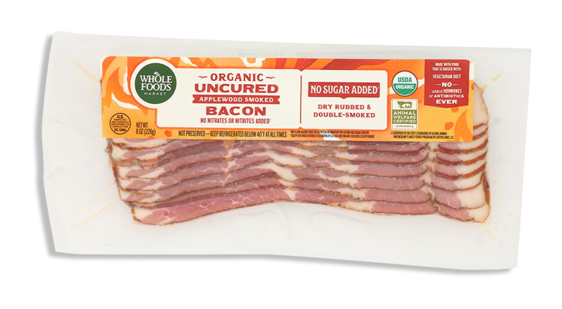 Whole Foods Market, Pork Bacon No Sugar Added Organic Step 1, 8 Ounce