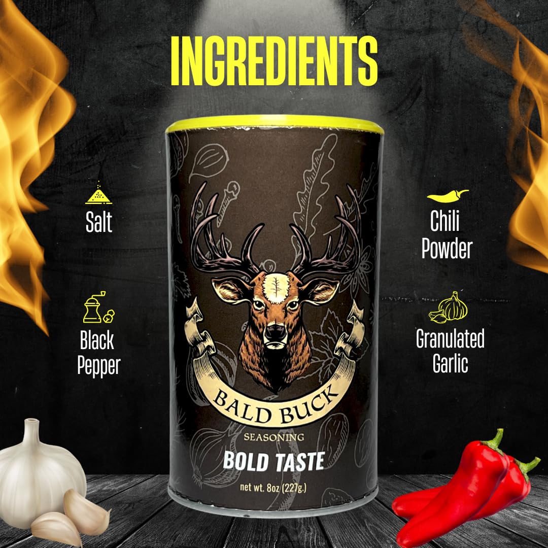 Bald Buck BBQ Seasoning Pack of 2 - Rib Rub for Chicken, 8 Oz (1 Bold Taste + 1 Slow Burn)