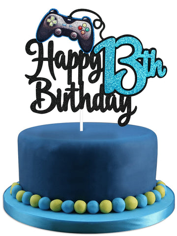 Video Game Happy 13Th Birthday Cake Topper - Video Game Boy'S 13Th Birthday Party Blue Cake Supplies - Game On Level Up Winner P