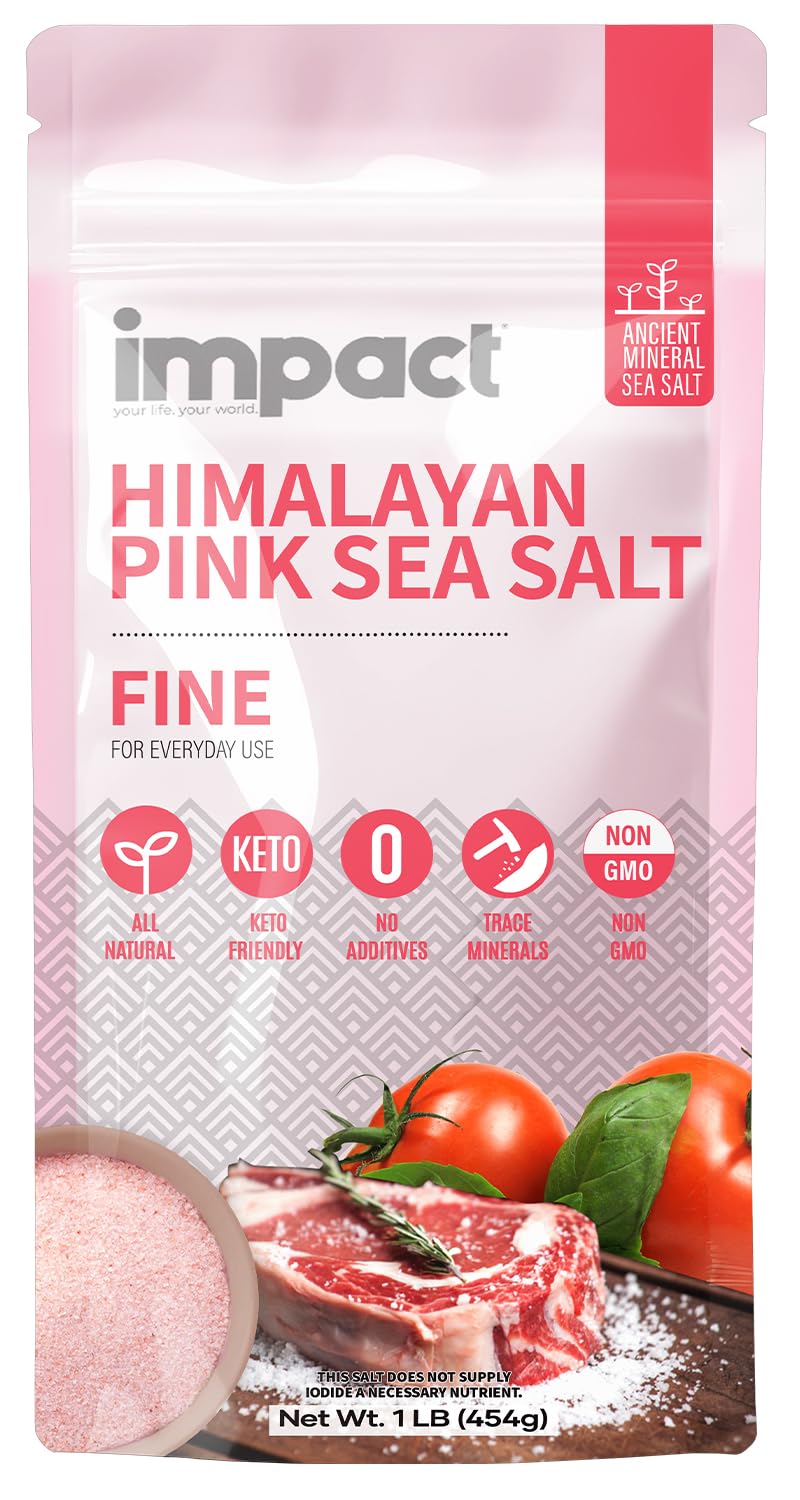 Impact Himalayan Pink Sea Salt, Non-GMO, Gluten-Free, 1lb Pouch, Rich in Trace Minerals