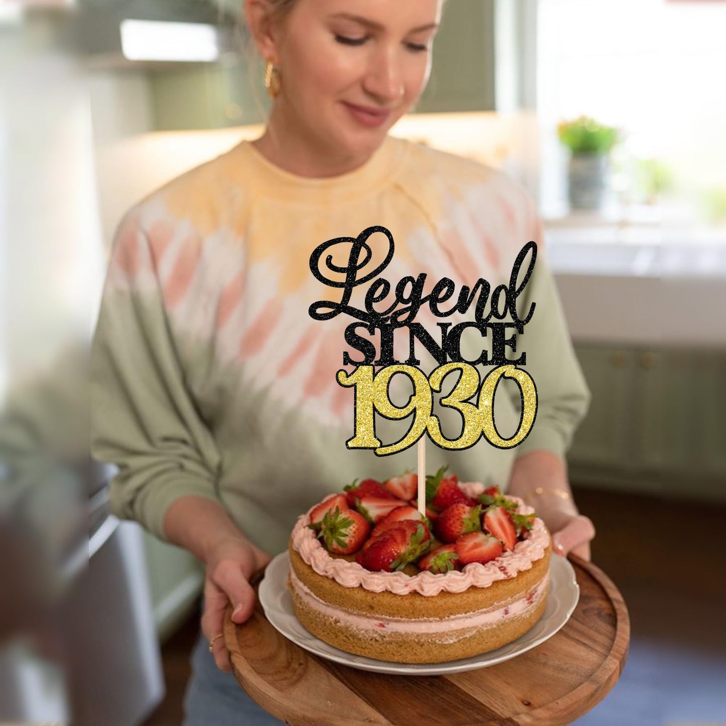 Rssta i Cake Topper - 95th Birthday Decoration, Black Gold, Model XM398-1930