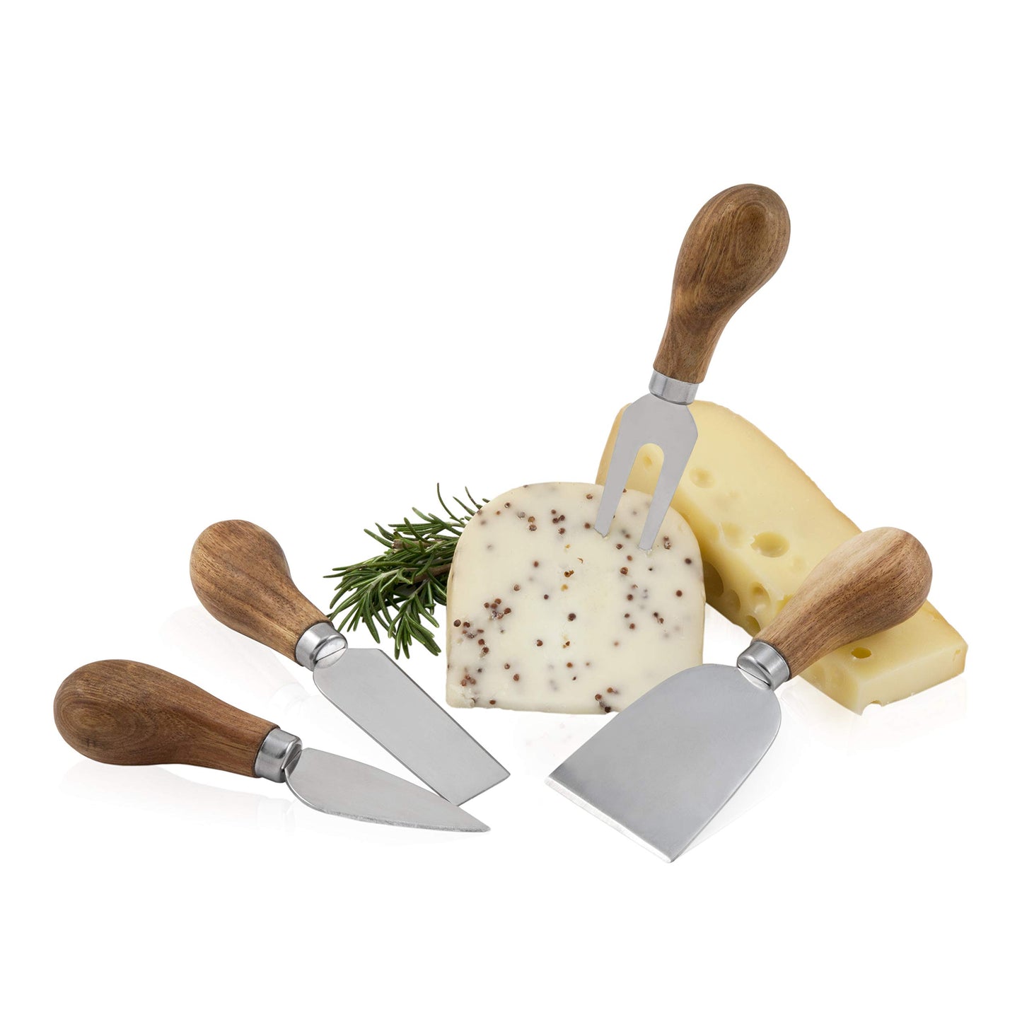 True Gourmet 4-Piece Stainless Steel Cheese cutting tool Set with Acacia Wood Handles for Charcuterie Board, Includes 3 cutting tool & 1 Fork, Hosting Essentials