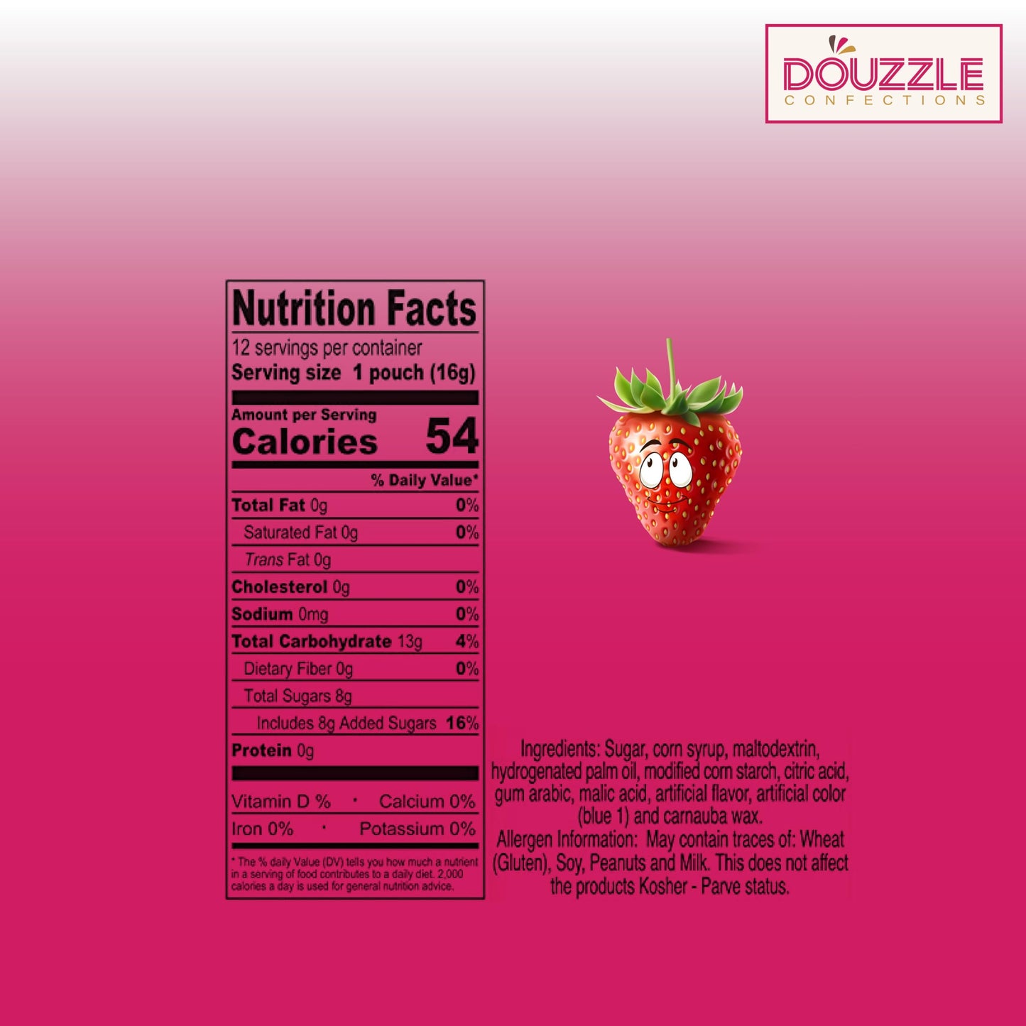 Douzzle Oodles Clown Shaped, Strawberry Tiny Tangy Chews (12 Count, Pack Of 1) Individually Wrapped Candies, Birthday Party Favo