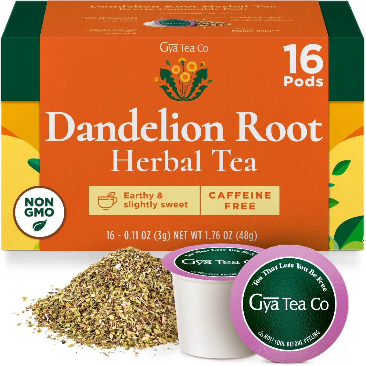 Gya Tea Co Dandelion Leaf and Root Herbal Tea Pod (16 ct) - Decaf Earthy Tea Rich Nutrients for Digestive Health & Nourish