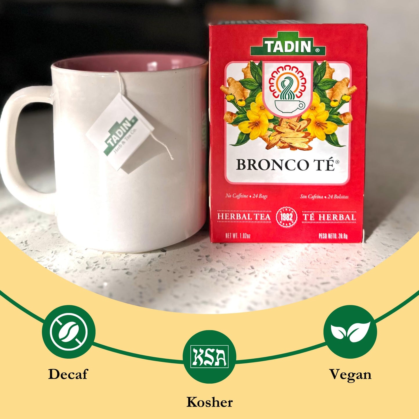 Tadin Bronco Herbal Tea, Caffeine Free, 24 Tea Bags, Pack of 6