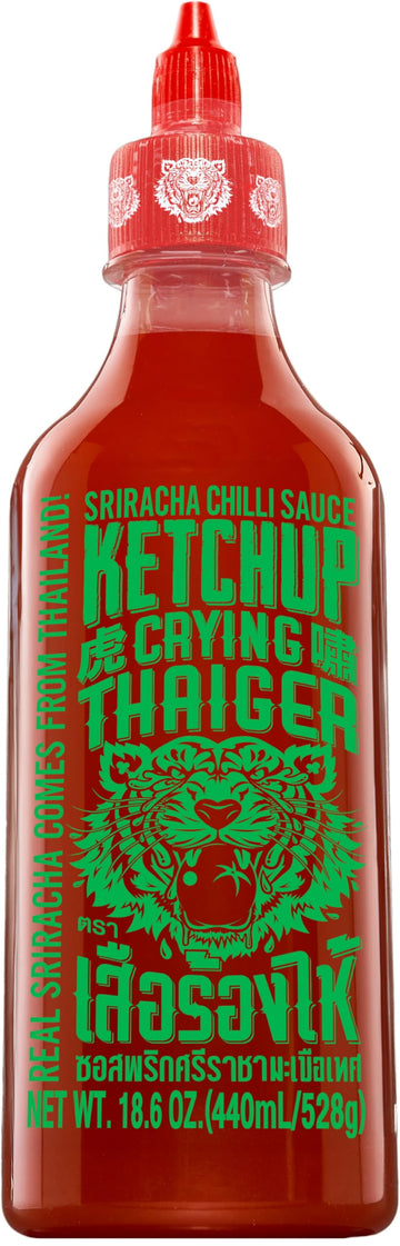Crying Thaiger Sriracha Ketchup Chili Sauce in Squeeze Bottle 18.6 Ounce, Vegan, Gluten Free, Non-GMO, from Thailand (Pack of 12