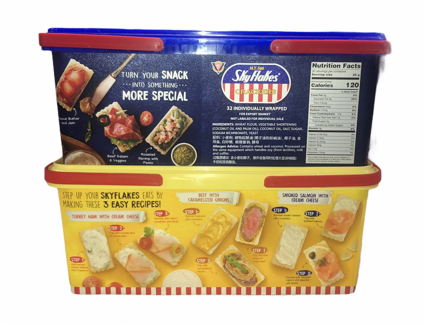 M.Y. San Skyflakes Crackers Original & Garlic Flavor, 32 Count (Pack Of 2)