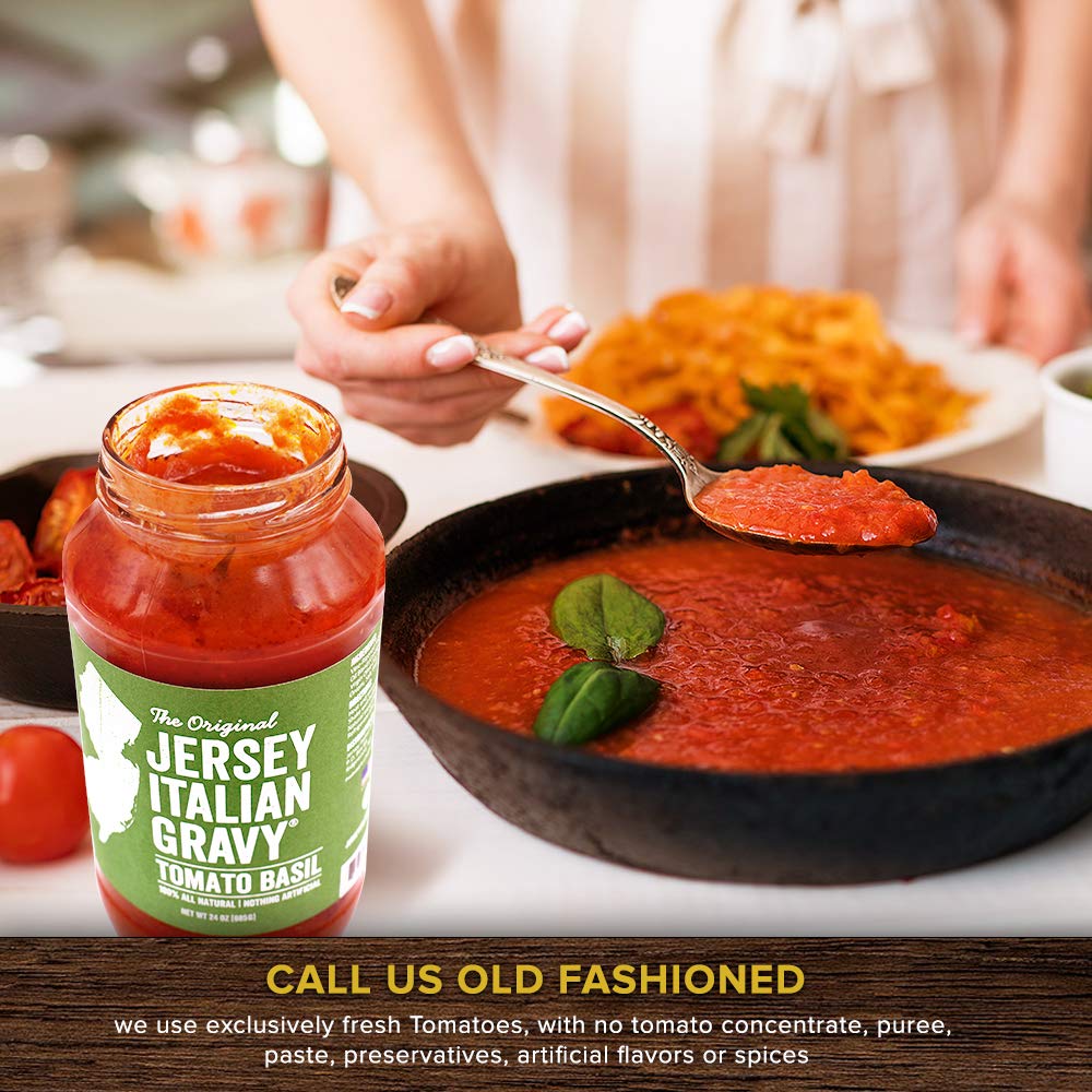 Jersey Italian Gravy-24 Oz Jar-Gourmet, All Natural All Purpose Tomato Sauce For Pasta And More, No Artificial Ingredients- Vegan Friendly-Authentic Recipe For Pasta, (Tomato Basil, 12 Pack)