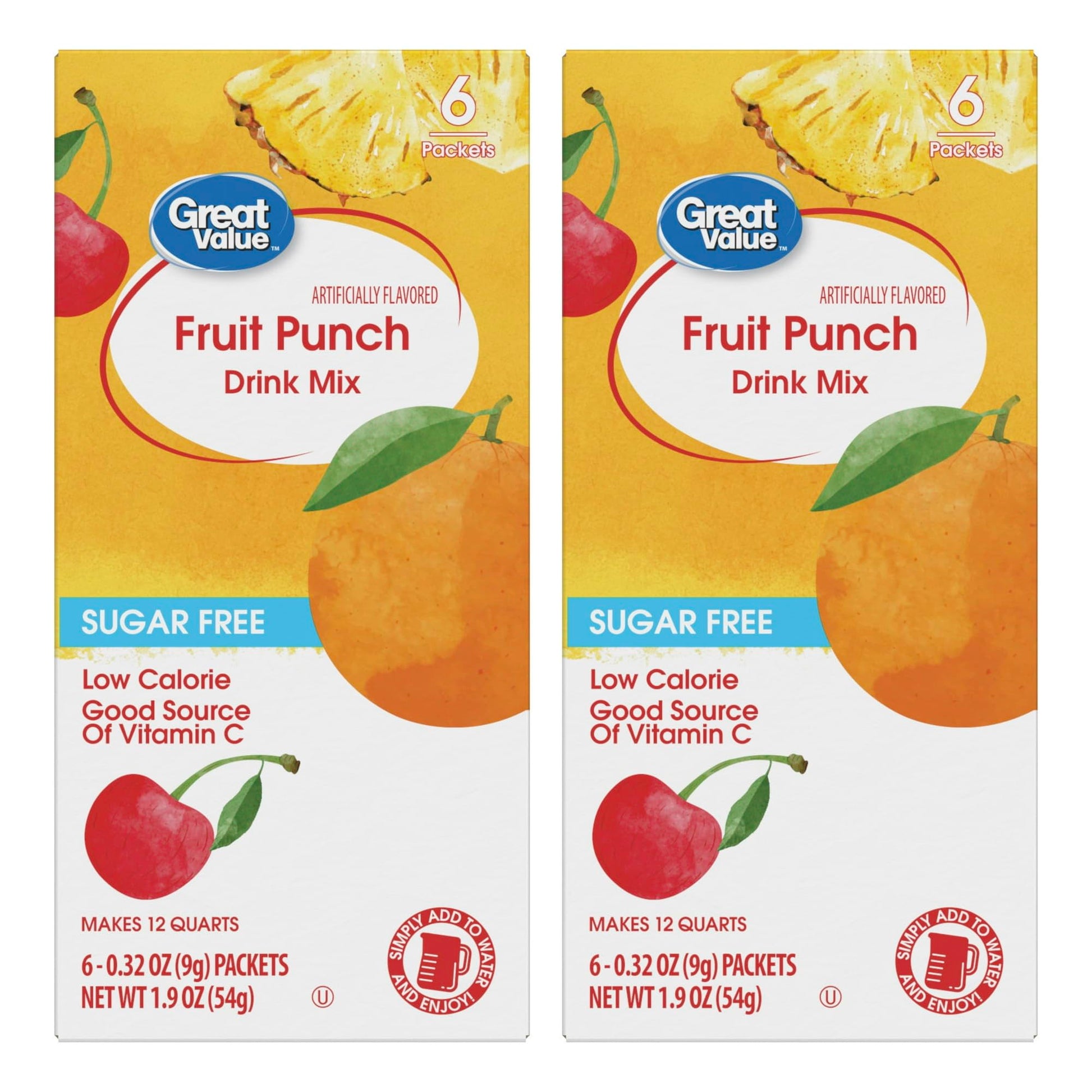 Generic Drink Mix Bundle - Low Calorie Fruit Punch - 2 Pitcher Size Boxes with 6 Packets Each