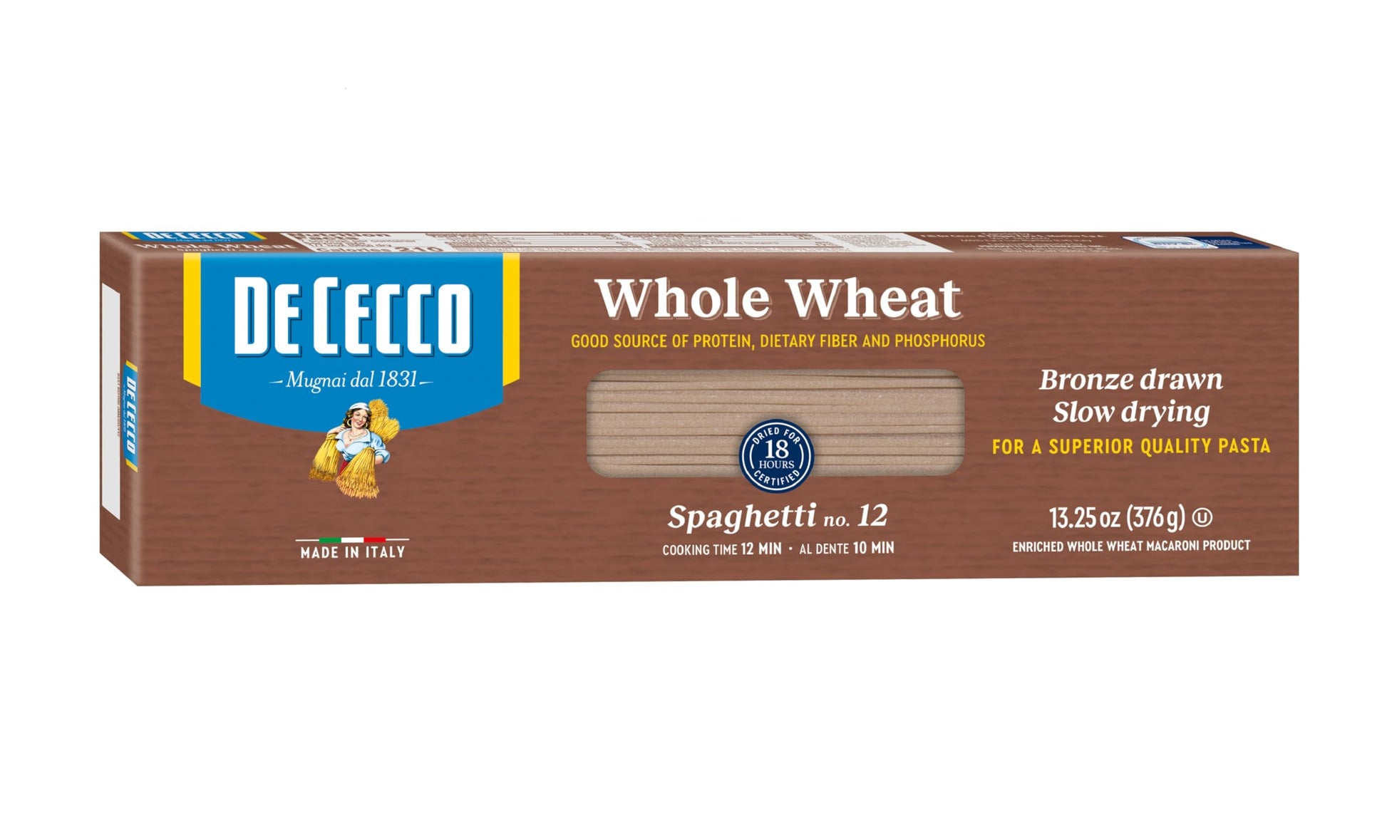 De Cecco Whole Wheat Pasta, Spaghetti, 13.25 Ounce (Pack Of 12)