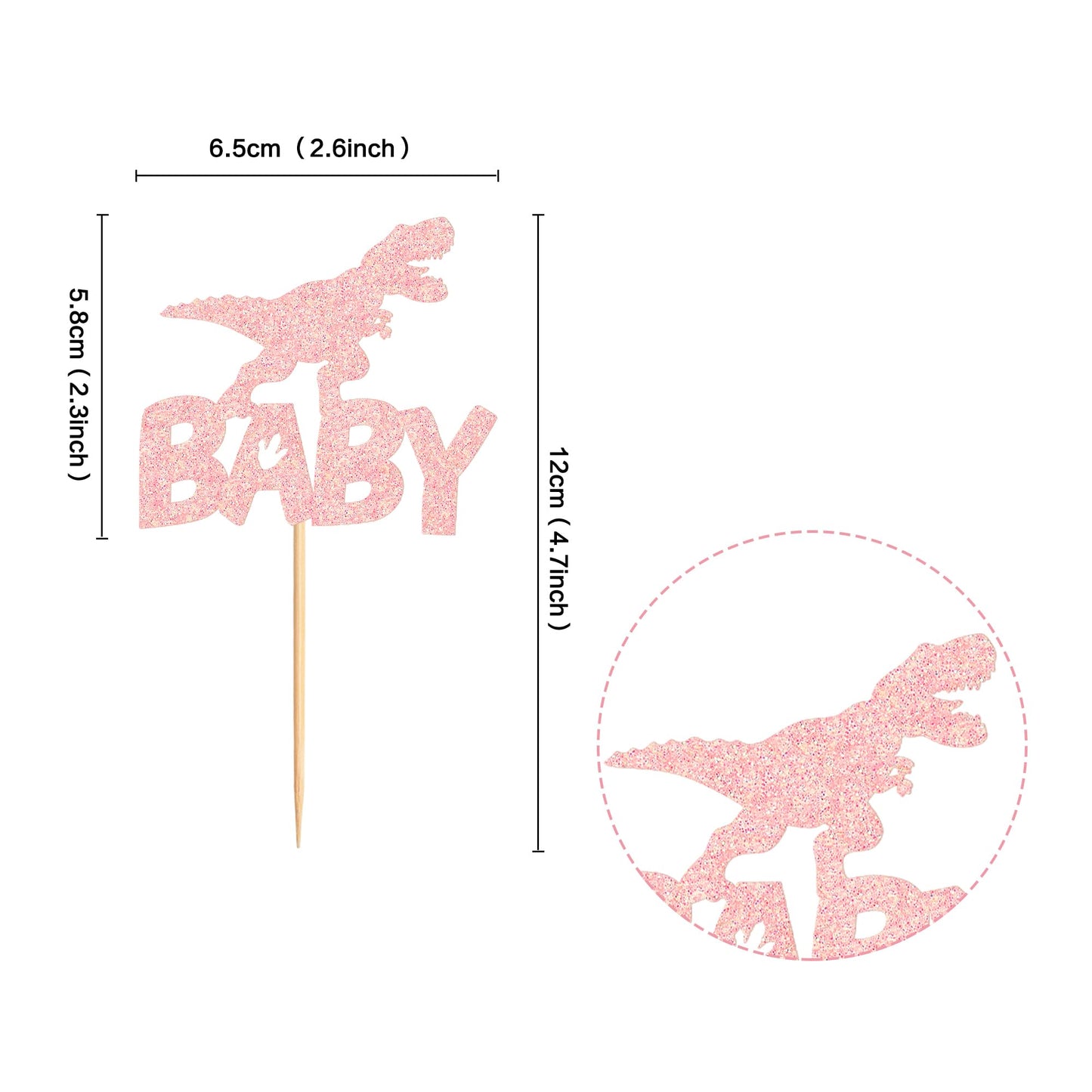 Ercadio 24 Pack Dinosaur Baby Cupcake Toppers Pink Glitter Dinosaur Baby Cupcake Picks Little Dino Baby Cupcake Picks For Dinosa