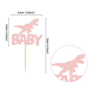 Ercadio 24 Pack Dinosaur Baby Cupcake Toppers Pink Glitter Dinosaur Baby Cupcake Picks Little Dino Baby Cupcake Picks For Dinosa
