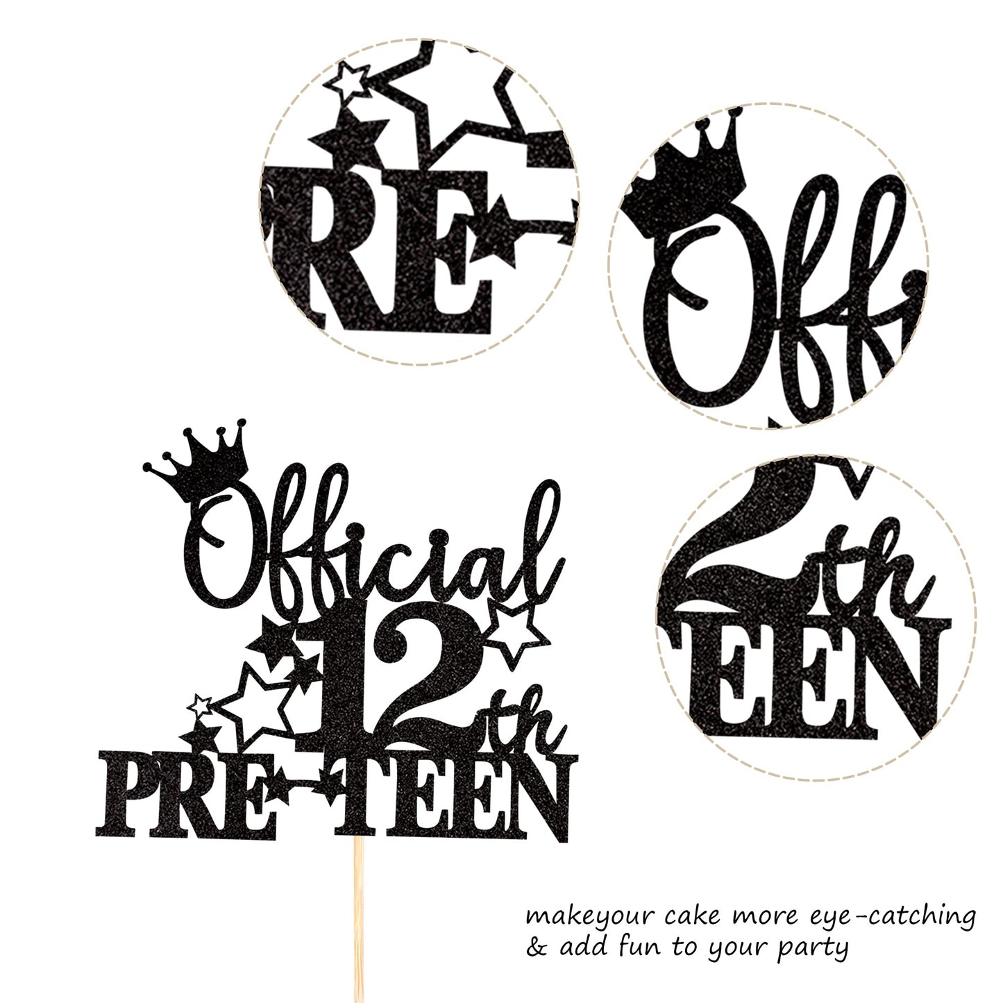 YCTHUNFISH 12th Birthday Cake Topper - Glitter Silver Decoration for Teen Birthday Party