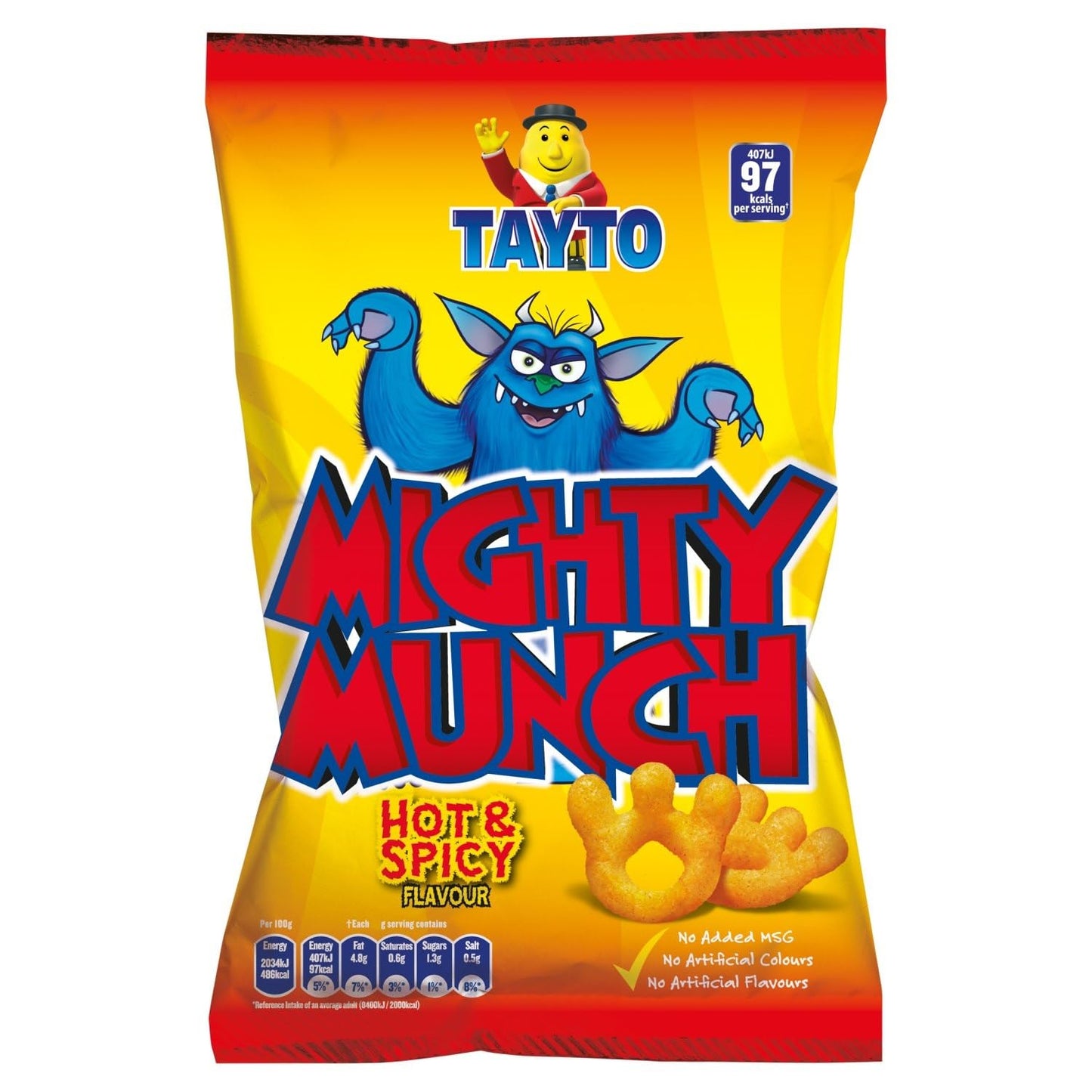 TAYTO Mighty Munch - Hot and Spicy flavour snacks from Ireland (22 x 26g packs)