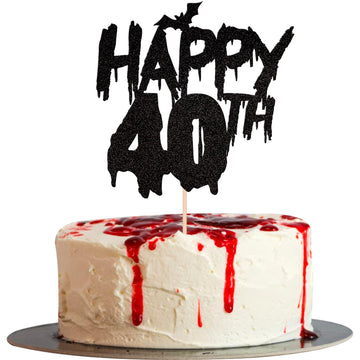 1 Pcs Halloween Theme Happy 40Th Birthday Cake Topper Glitter Cheers To 40 Years Bat Halloween Cake Pick For Halloween Happy 40T