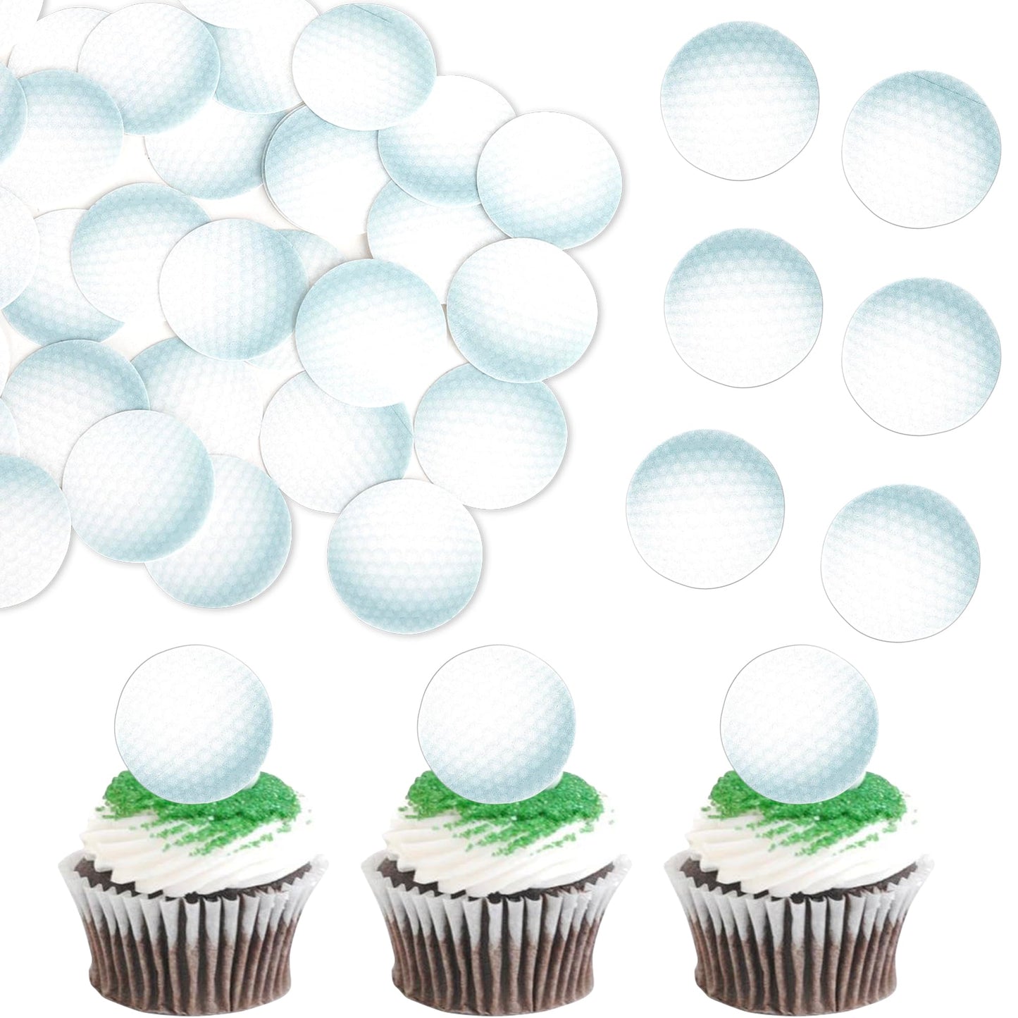 Rsstarxi 48 Pack Edible Sports Ball Cupcake Toppers - Golf Theme for Birthday Party & Baby Shower