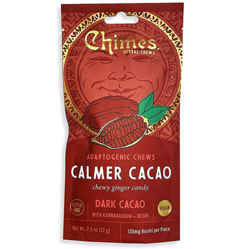 Chimes Calmer Cacao Adaptogen Ginger Chews Candy - (1 Pack With Ashwagandha, Reishi And Dark Cacao With Theobromine) Vegan, Gluten Free