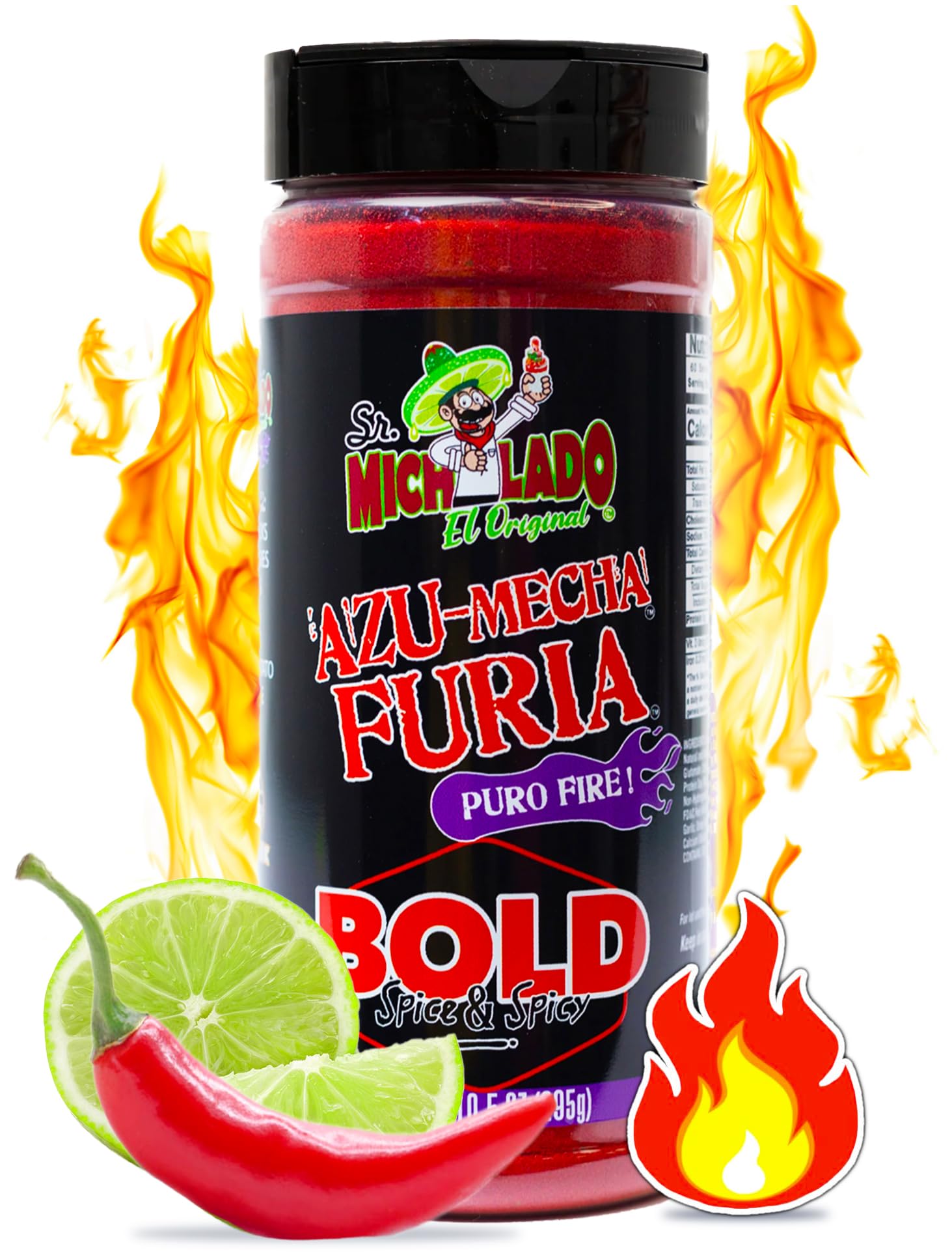 Mexgrim Bold Fuego Powder Dust  Sr.Michelado Hot Chilli Lime 285g.Perfect For Potato Chips Wing Seasoning Popcorn Corn Fruit & Chamoy Pickle Kit.Polvo De Fuego Tiktok Trend Items Set Includes Sticker