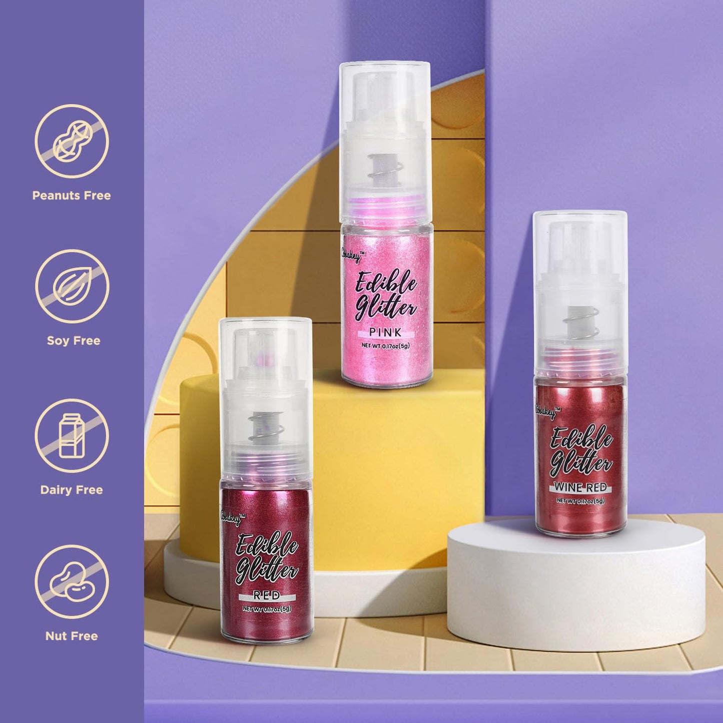 Cobakey Shimmer Pink Edible Glitter Spray, 5g for Cake Decorating, Baking, and Drinks