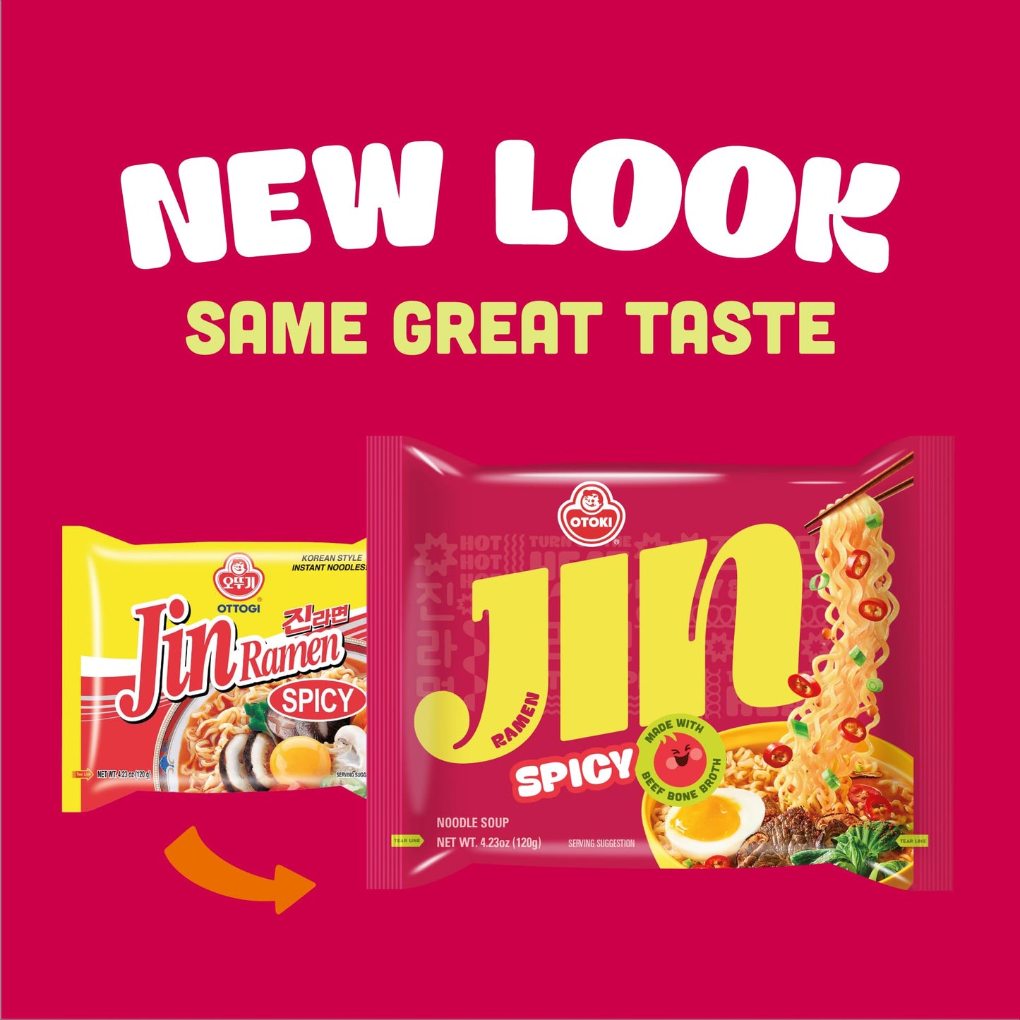 Otoki Jin Ramen Spicy Flavor, Authentic Korean Instant Noodles, Savory & Rich Gourmet Ramen 4.23Oz X 4 Pack