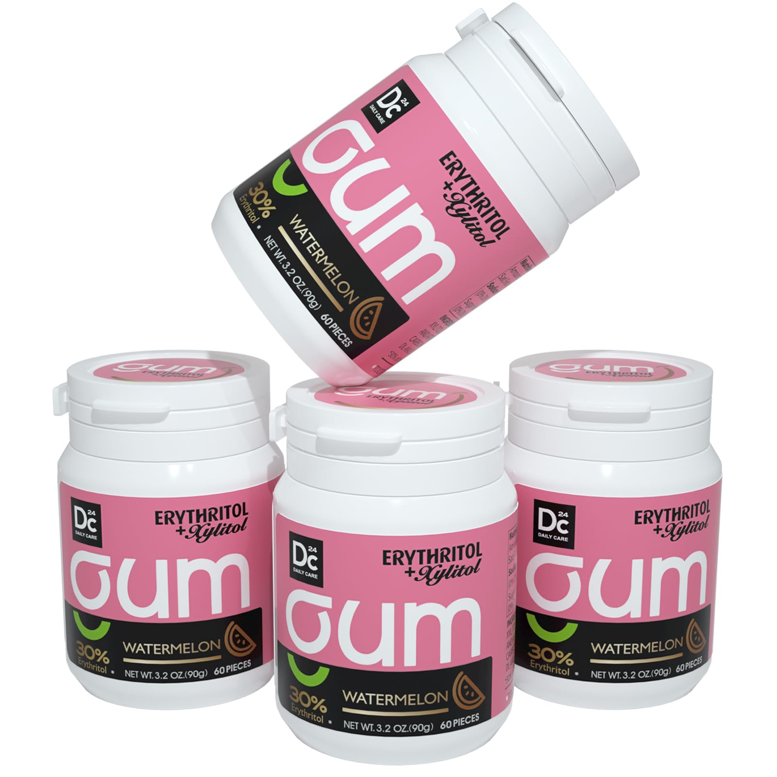 Dc24 Daily Care Xylitol Chewing Gum With Erythritol, Aspartame Free & Sugar Free Gum For Dry Mouth, Low-Calorie, Sugarless, Wate