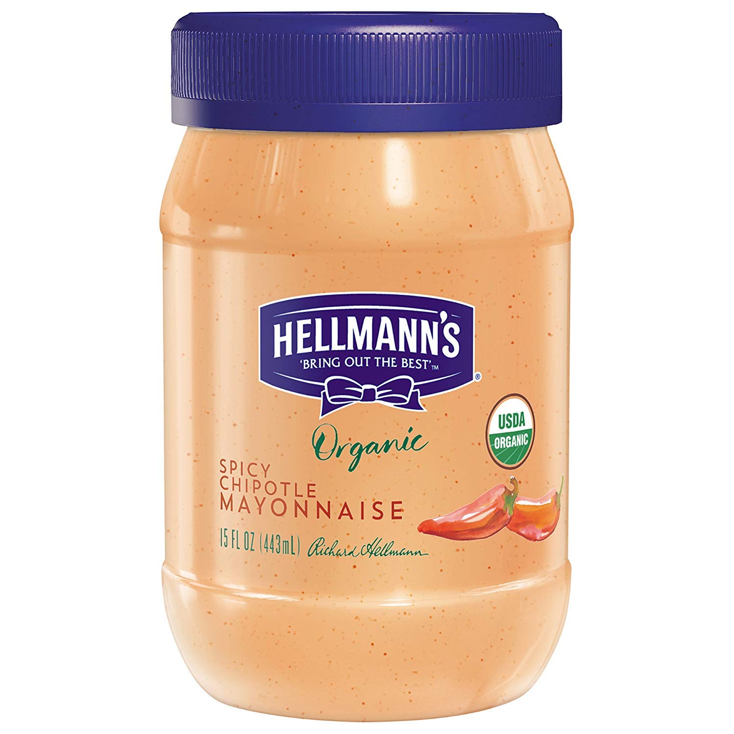 Hellmanns Organic Mayonnaise Spicy Chipotle 15 oz, 6 Count Pack, Condiment and Sandwich Spread