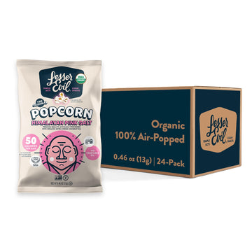 Lesserevil Organic Popcorn, Himalayan Pink Salt, 0.46 Oz, Pack of 24, Premium Quality, Minimally Processed