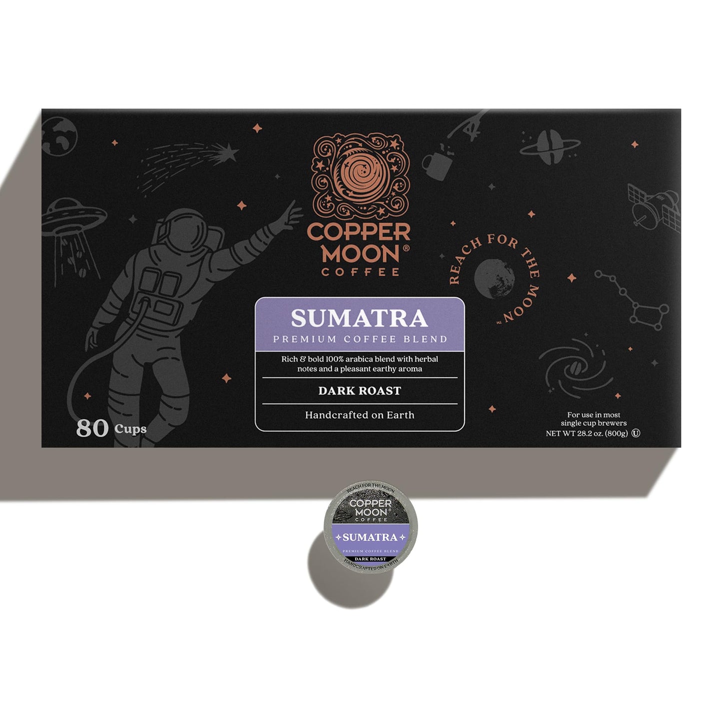 Copper Moon Dark Roast Single Serve Coffee Pods for Keurig, Sumatra Blend, 80 Count