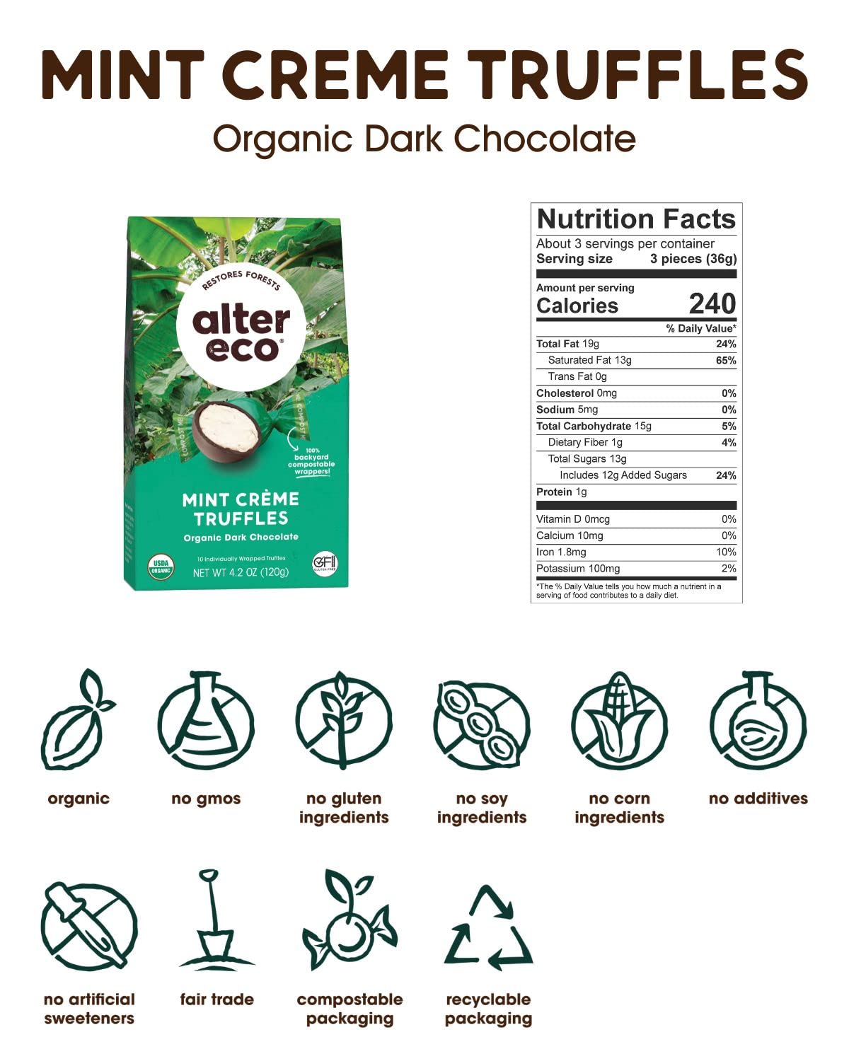 Alter Eco Americas Dark Chocolate Truffles - Mint Creme - Case of 8 - 4.2 oz.(D0102HX8TU2.)