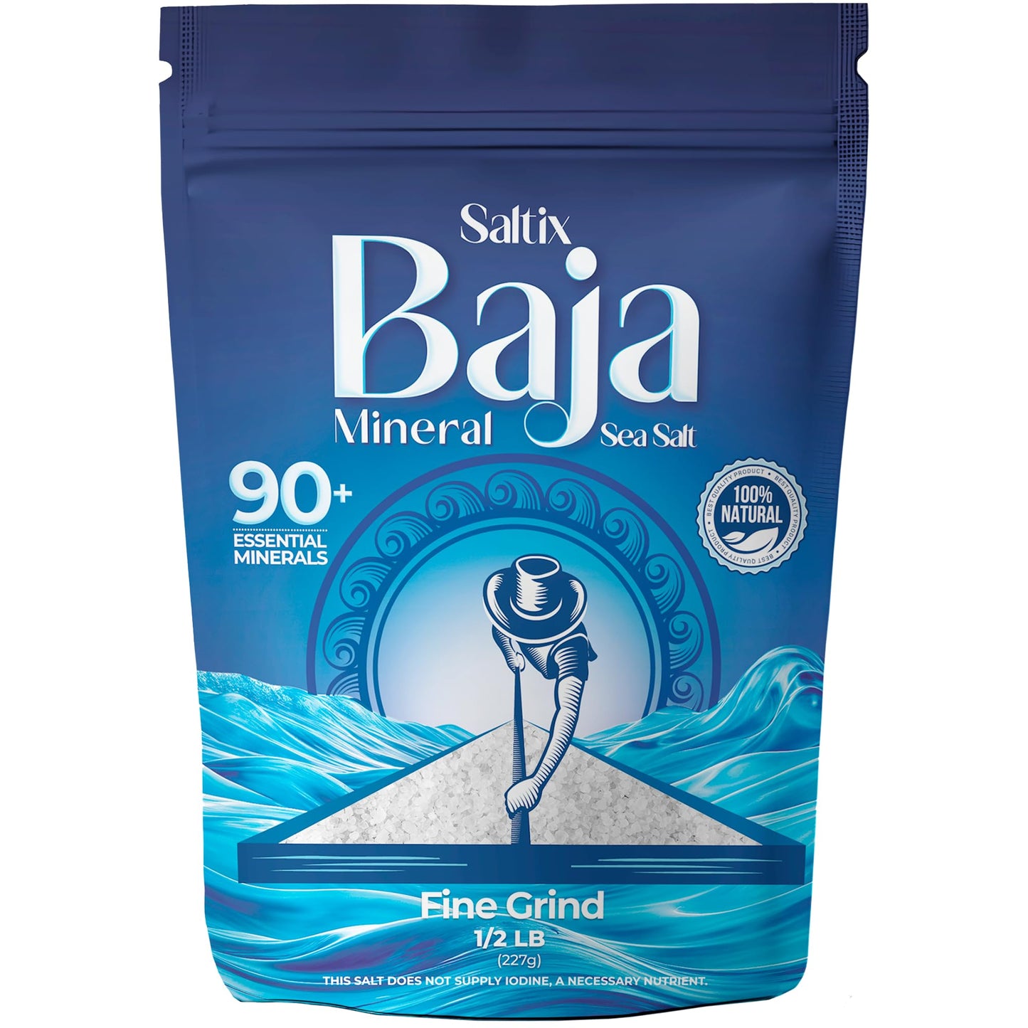 Saltix Baja Mineral Sea Salt - Fine Grind, 8 oz (1/2 lb), 160+ Servings - 100% Natural & Unrefined, Hand-Harvested from the Sea 