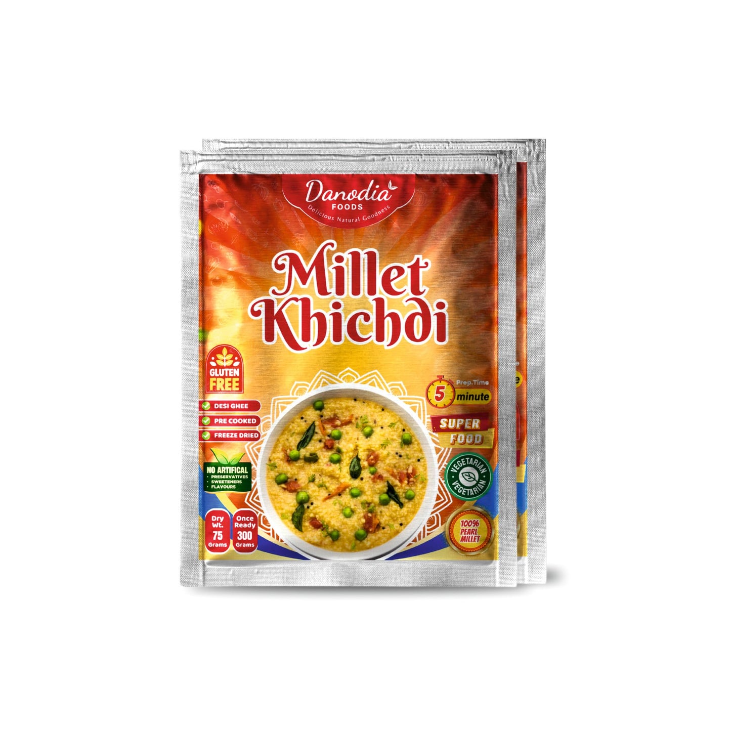 Danodia Foods Ready-to-Make Pearl Millet Khichdi, Pre-Cooked & Freeze-Dried (4oz) | Instant Meal, Just Add Hot Water | Made with