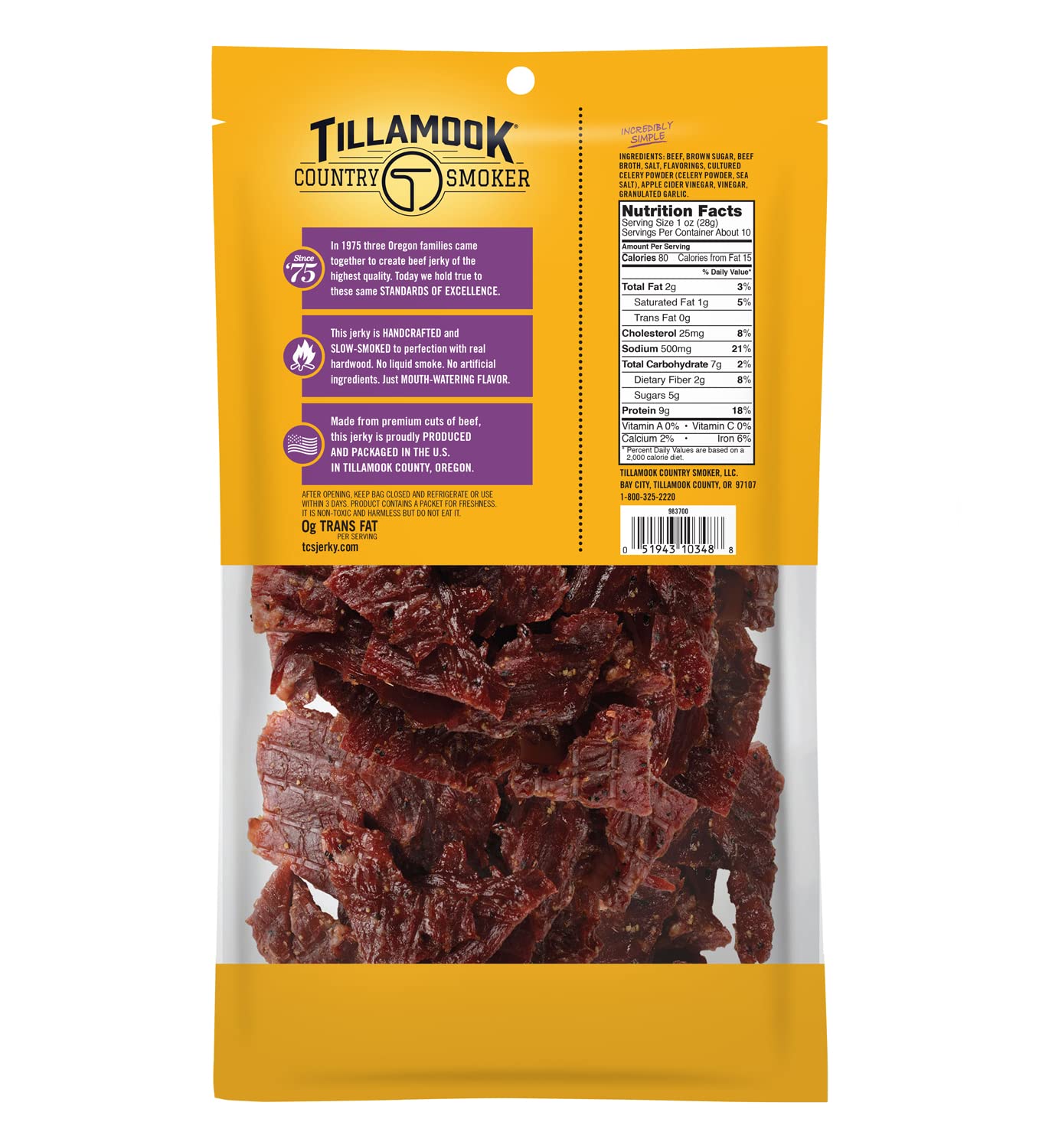 TILLAMOOK COUNTRY SMOKER Beef Jerky, Spicy & Sweet, 10 Ounce, Model 51943287027