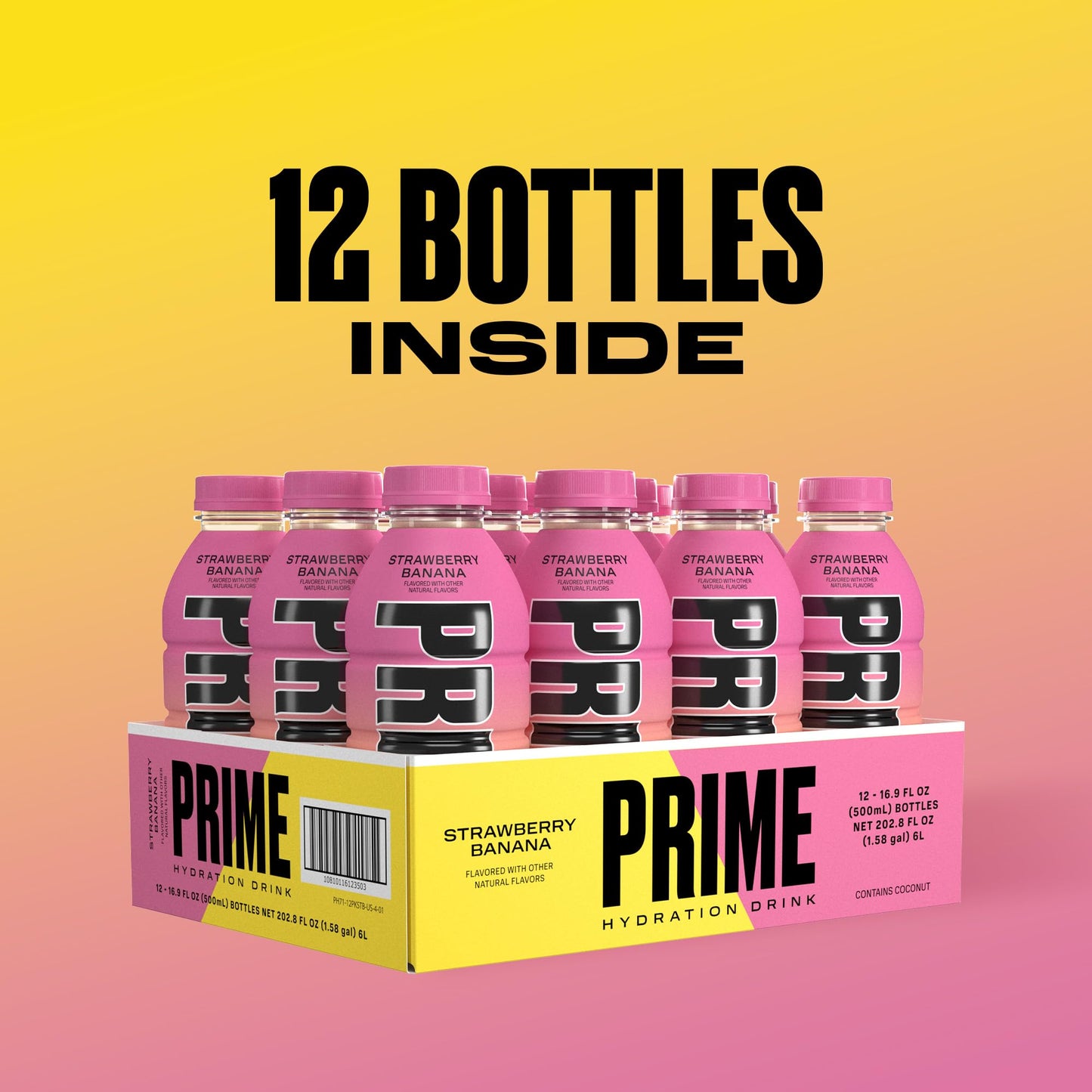 PRIME Hydration STRAWBERRY BANANA | Sports Drinks | Electrolyte Enhanced for Ultimate Hydration | 250mg BCAAs | B Vitamins | Antioxidants | 1g Of Sugar | 16.9 Fluid Ounce | 12 Pack
