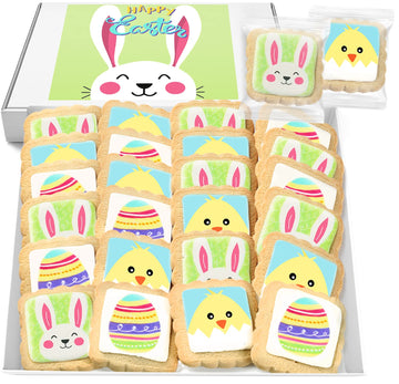 Easter Cookies 24 Pack Party Favors Basket Stuffers Decorated | Individually Wrapped Bunny Eggs Chick Sugar Cookies | Gift Basket Peanut & Nut Free Bulk