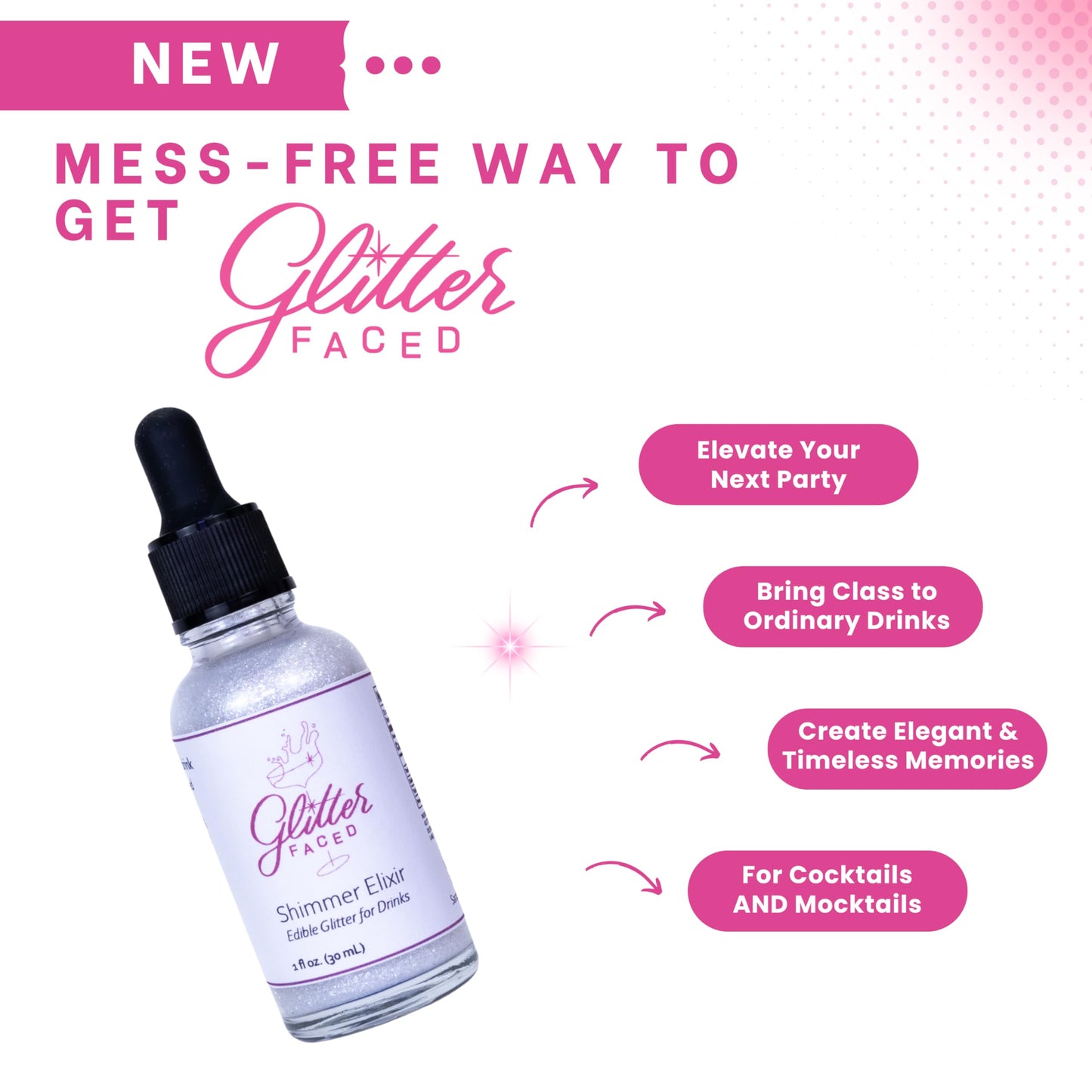 Glitter Faced Shimmer Edible Glitter For Galentines Cocktails & Mocktails, Mess-Free Glitter For 30 Drinks, Luster Dust Made Fro