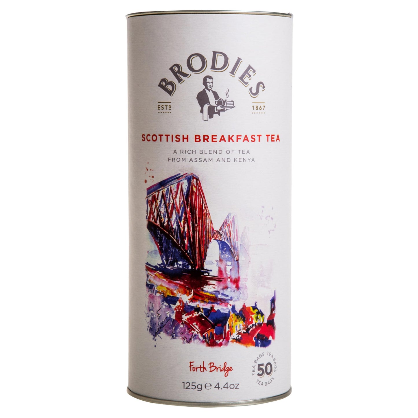 Brodies Tea, Scottish Breakfast Tea, Black Tea Imported From Scotland, Canister Of 50 Bags (Pack Of 1)