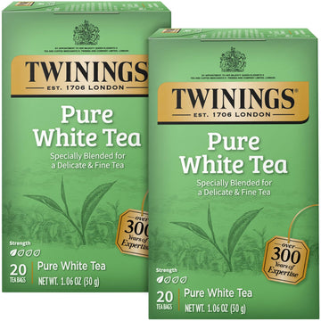 Twinings Pure White Tea Bags - Delicate Caffeinated Tea Made From Fresh White Tea Leaves, Perfect For Hot Or Iced Tea, 20 Count 