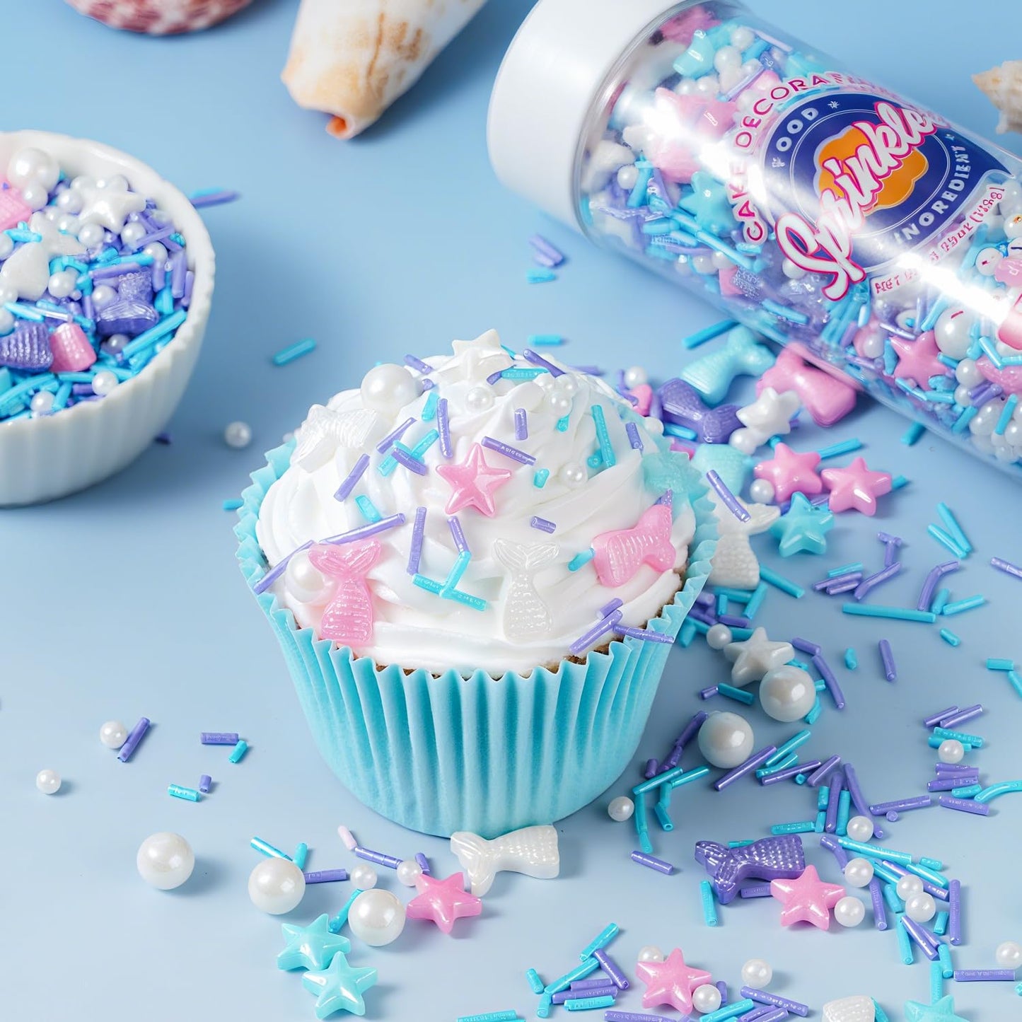 Cobakey Mermaid Sprinkles Mix – Edible Pearl & Star Sugar, 4.23 oz, Blue/Pink/Purple, Ocean & Unicorn Theme for Cake Decorating