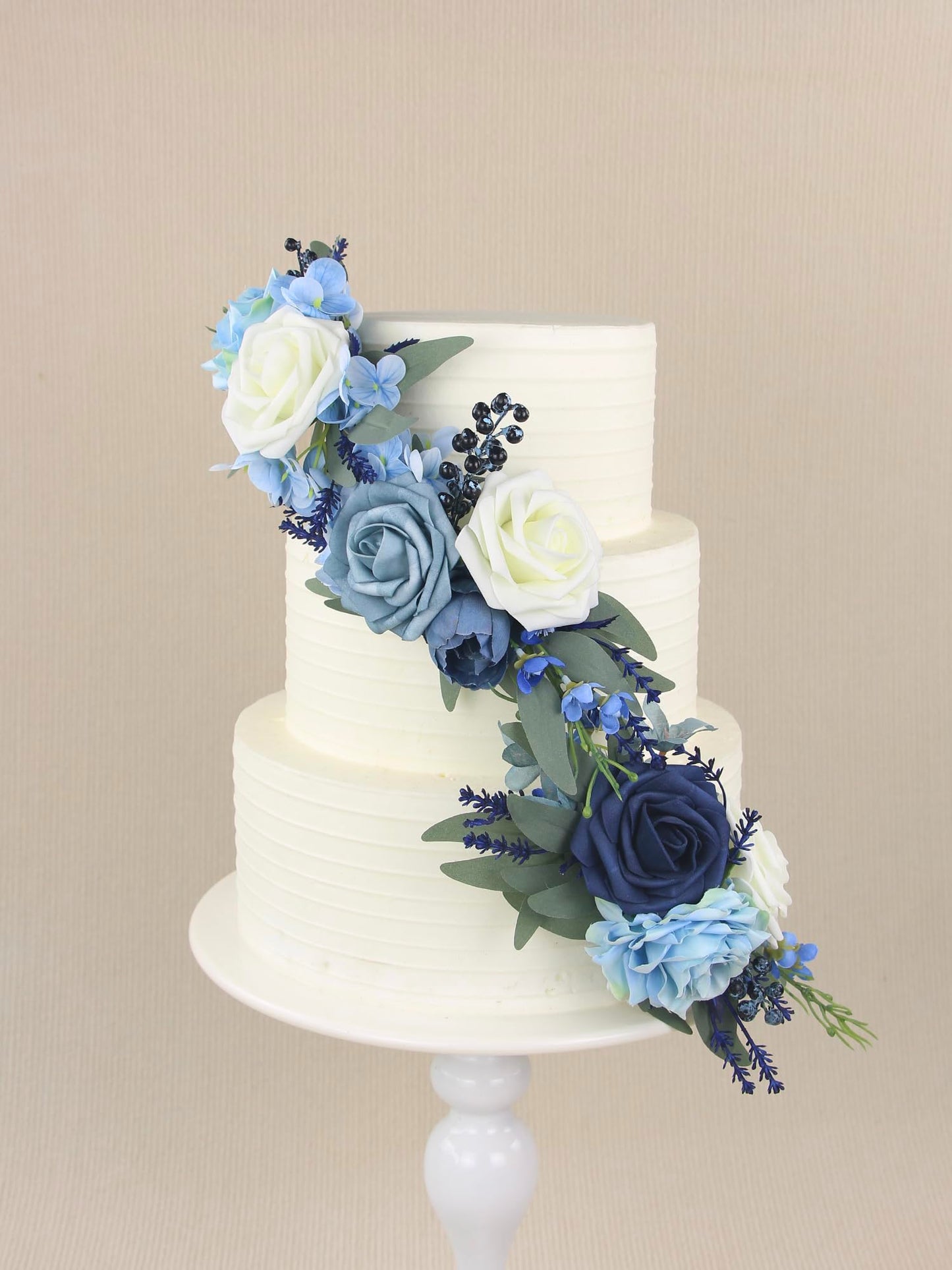 Rinlong 3Pcs Pre-Made Cake Flowers Navy Blue Cake Decorations Wedding Cake Decorating Flowers Decor Christening Birthday Baby Sh