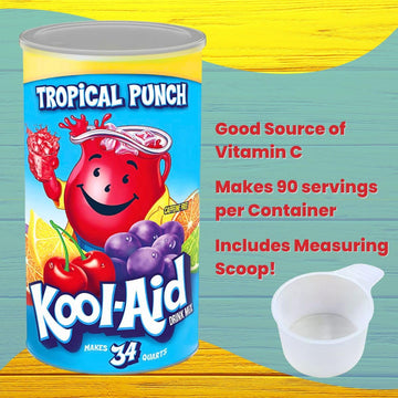Global Basics Kool Aid Tropical Punch Flavored Powdered Drink Mix | Pack of 2 | 82.5 oz Per Canister - 165 oz TOTAL | Includes A