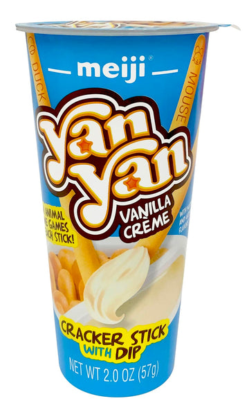 Meiji Yan Yan Dipping Sticks, Vanilla Crme - 2 Oz, Pack Of 10 - Cracker Sticks With Fun Animals Phrases