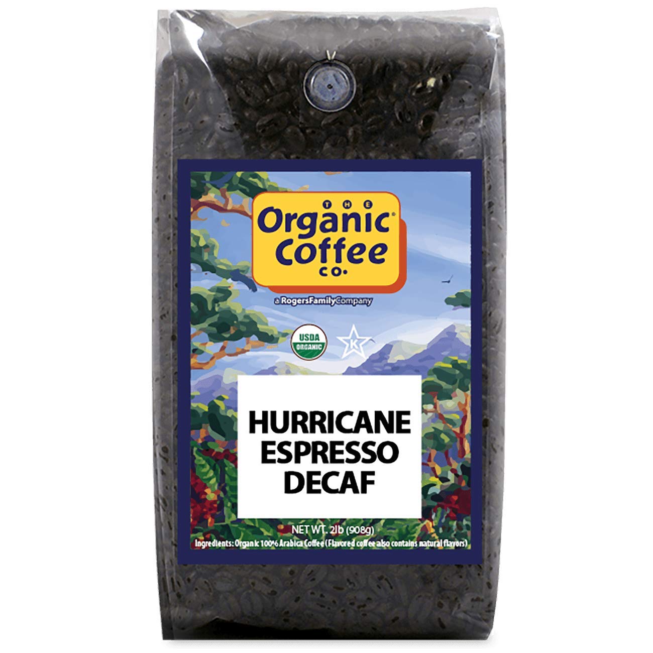 The Organic Coffee Co. Whole Bean Coffee - Decaf Hurricane Espresso Roast (2Lb Bag), Medium Dark Roast, Swiss Water Processed, U