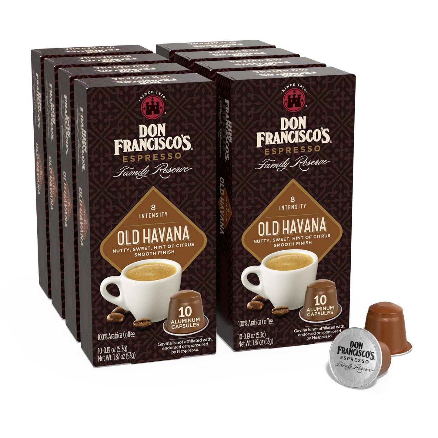Don Franciscos Espresso Pods - 80 Recyclable Aluminum Capsules, Intensity 8 Medium Dark Roast, Compatible with Nespresso Original Line