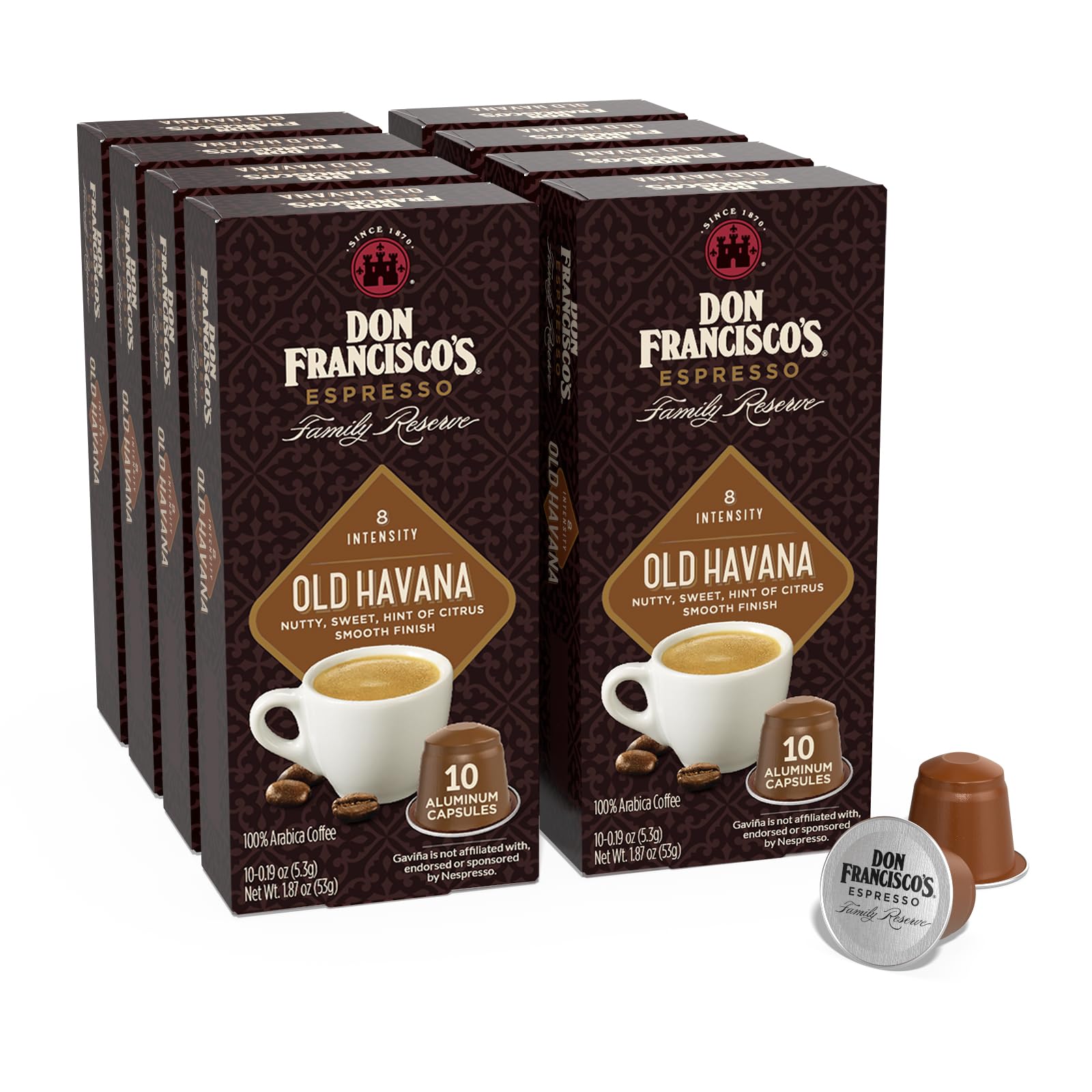 Don Franciscos Espresso Pods - 80 Recyclable Aluminum Capsules, Intensity 8 Medium Dark Roast, Compatible with Nespresso Original Line