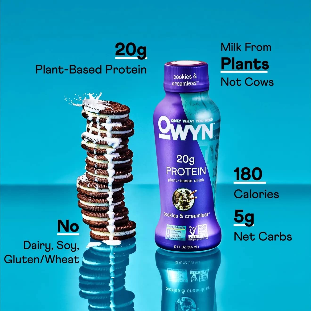 OWYN Protein Shake Variety Pack, Vanilla, Cold Brew Coffee, Cookies and Creamless Flavored Protein Shakes, 20g Protein, 4g Sugar