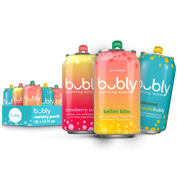 Bubly Sparkling Water, 3 Flavor Variety Pack (Bellini, Strawberry Sunset, Coconut Pineapple), Zero Sugar & Zero Calories, 12 Fl
