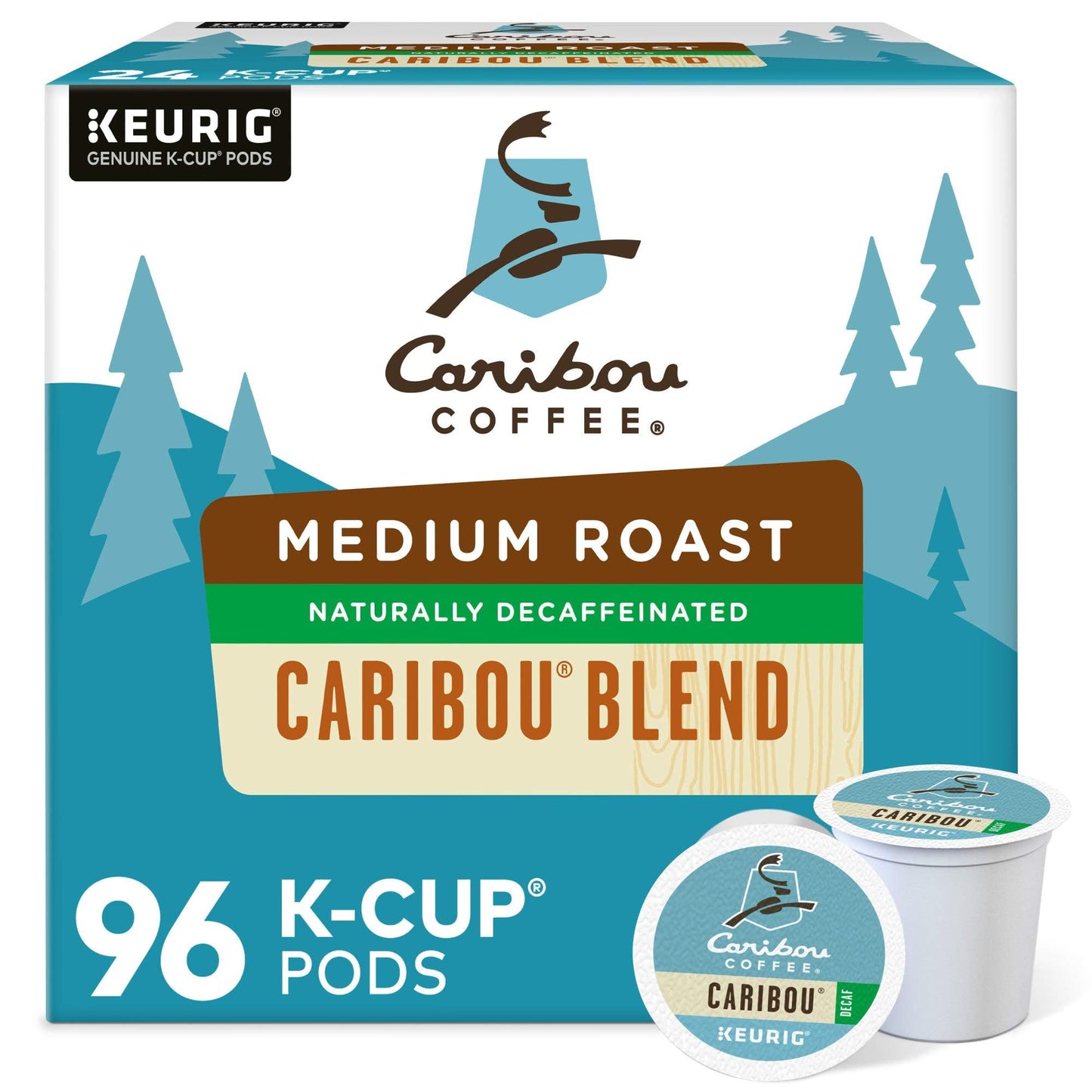 Caribou Coffee Caribou Blend Decaf Keurig Single-Serve K-Cup Pods, Medium Roast Coffee, 96 Count (4 Packs Of 24)