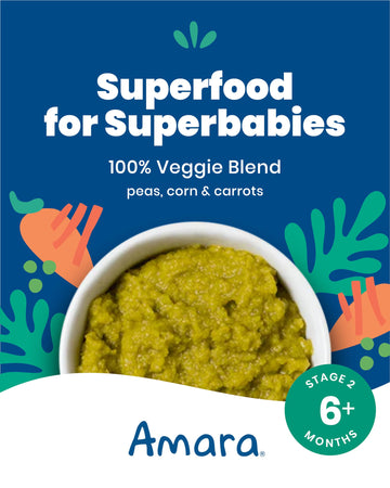 Amara Organic Baby Food - Stage 2 - Peas, Corn & Carrots - Baby Cereal To Mix With Breastmilk, Water Or Baby Formula - Shelf Sta