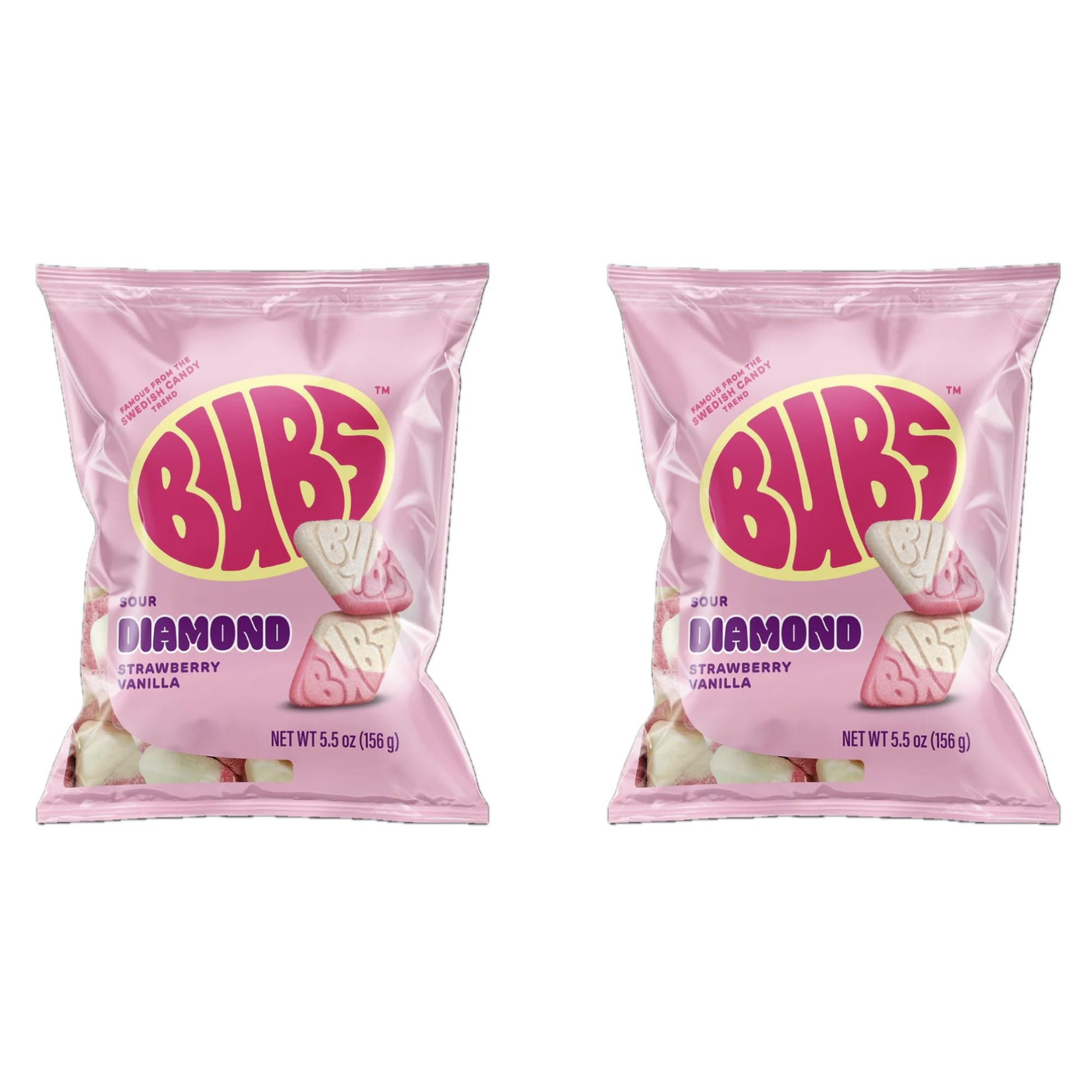 Bubs Sour Strawberry Vanilla Diamond Foam 2 Pack Of 5.5Oz - Tangy Chewy Gummies - Sweet & Sour Vegan Candy Made In Mexico  Inspired By Swedish Candy Tradition (2 Pack  Strawberry Vanilla)